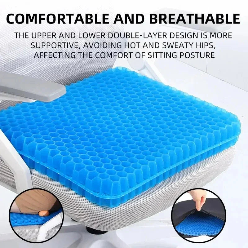 Cojín de asiento de gel transpirable – Diseño de panal para evitar el dolor de despalda