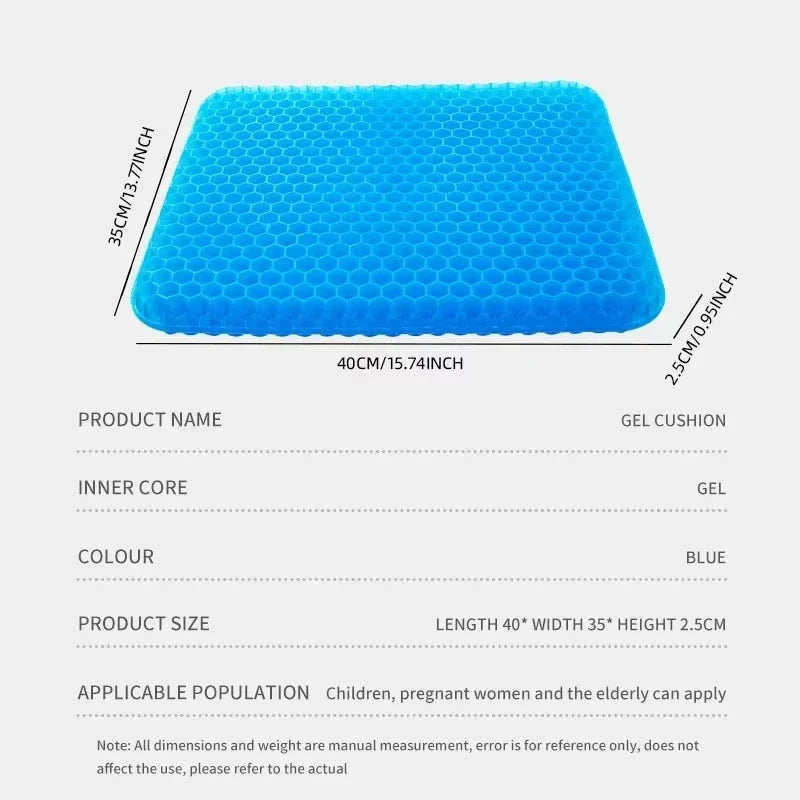 Cojín de asiento de gel transpirable – Diseño de panal para evitar el dolor de despalda